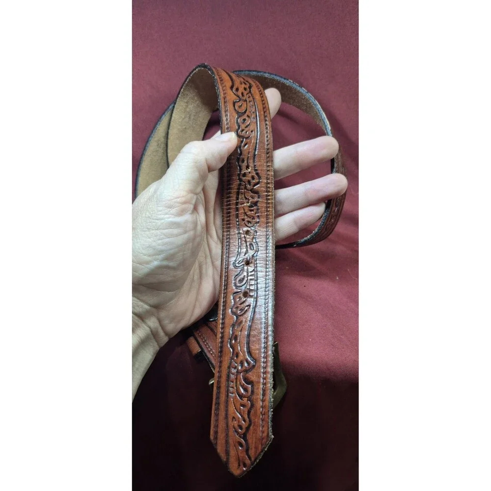 Vintage Levi's 2235 Tooled Leather Belt Size 36 Brown Western Steerhide Made In
